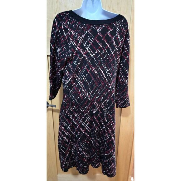 Taylor Womens 1X Plaid Knee-Length Dress With 3/4 Sleeves & Scoop Neck - Picture 4 of 5